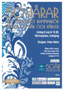 Affisch för Enköpings Kammarkörs jubileumskonsert 2 som heter "50 vårar".